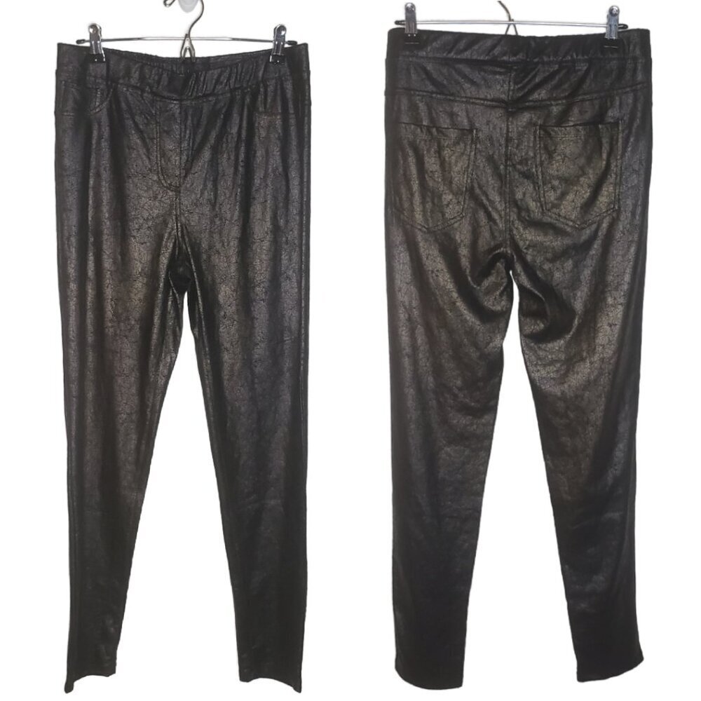 NWT Yest Sz 10 Ornika Essential Texured Vegan Leather Pants, Black/Copper (1420)